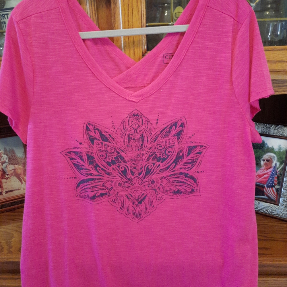 Cherokee Brand Raw~Edge Lotus Tee Bright Pink XL